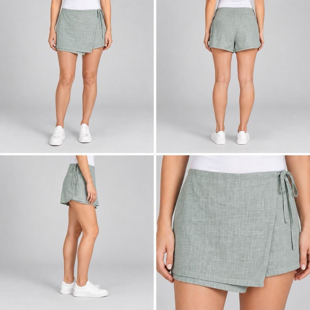 Altar’d State Women’s Small Sage Green Wrap Skort Tie Waist Linen Look